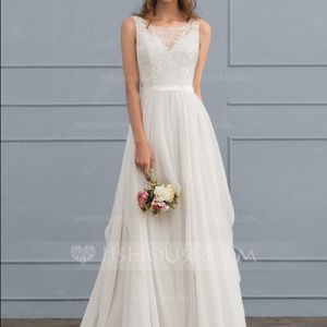 A-Line Illusion Floor Length Chiffon Wedding Dress